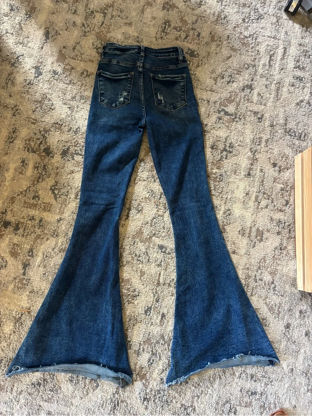 Flying Monkey Dark Blue Distressed Flare Jeans